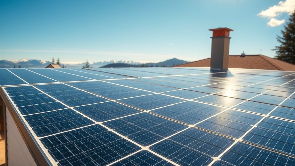 High-quality Central Oregon solar panels on a home roof with mountain backdrop.