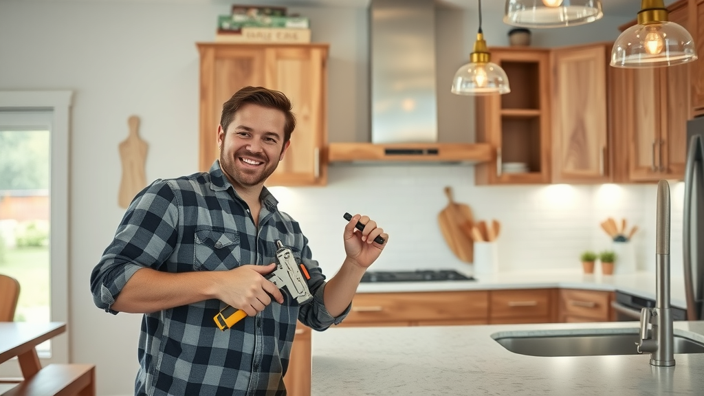 Modern Central Oregon kitchen remodel, homeowner installing hardware, backsplash update, affordable cabinet makeover
