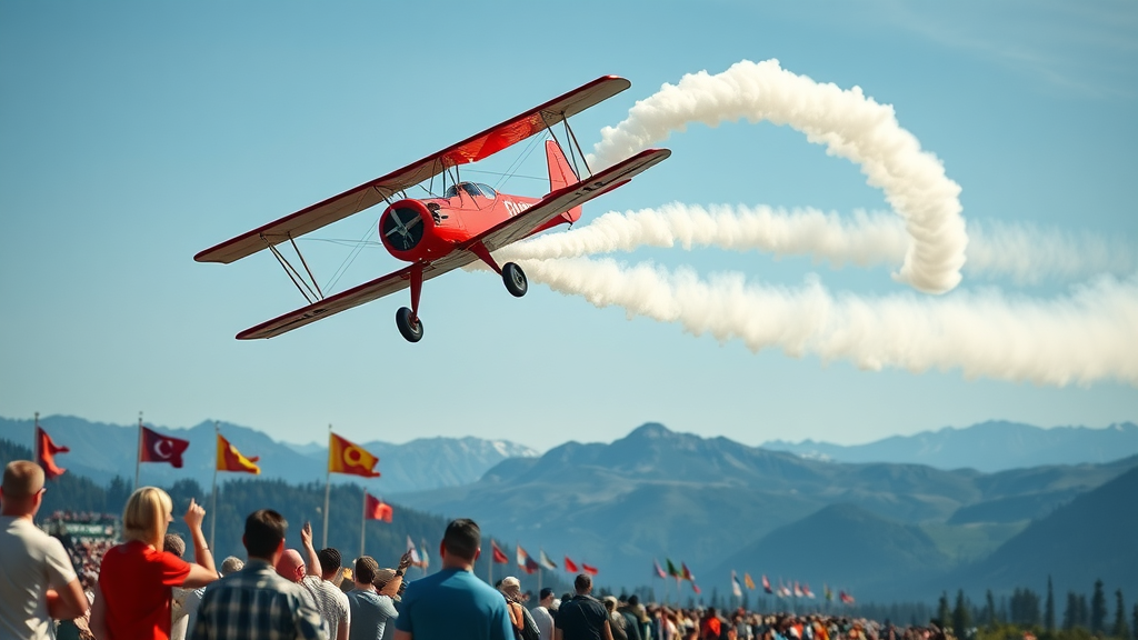Pilot performs aerial stunt at Oregon Airshow 2025 with cheering crowd in Madras