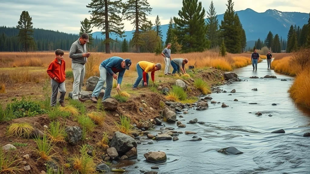 Deschutes Land Trust volunteers restoring Whychus Creek banks with plants and trees