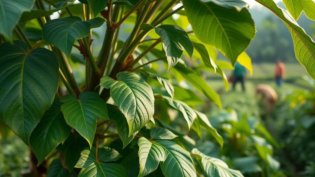 Lush kratom tree native to Southeast Asia, glistening leaves