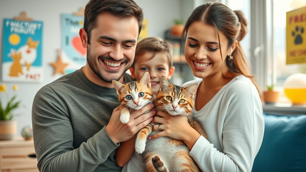 Family adopts rescue cat at BrightSide pet rescue Redmond OR, joyful adoption