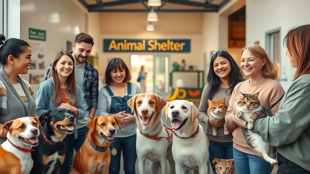 Joyful volunteers and families at BrightSide pet rescue Redmond OR shelter entrance