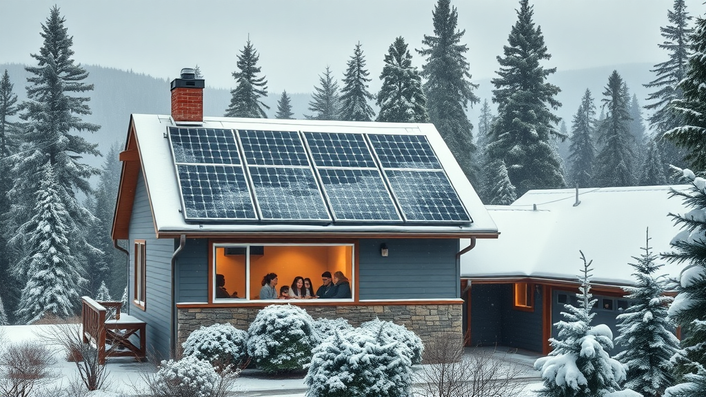Pacific Northwest Central Oregon home with solar panels dusted in snow, showing efficiency in wintry weather for solar power for your home in central oregon.