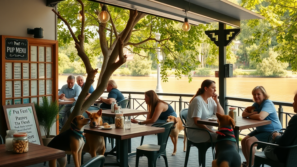 Pet-friendly shaded restaurant patio in Bend with