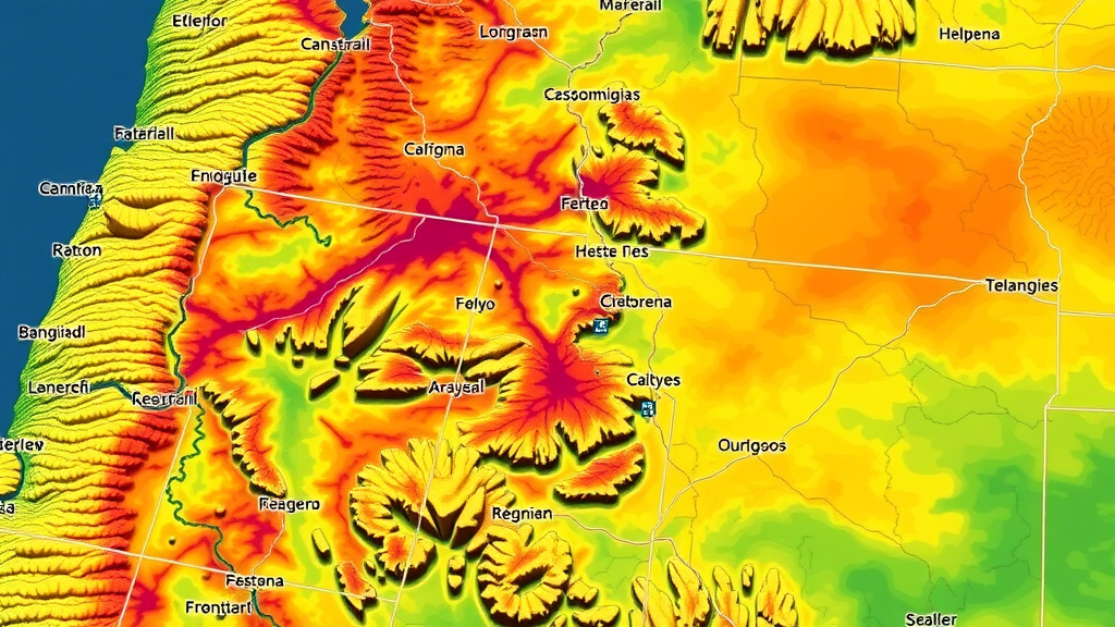 Detailed map visualization of Central Oregon region showing solar irradiation levels, highlighting best areas for solar power for your home in central oregon.