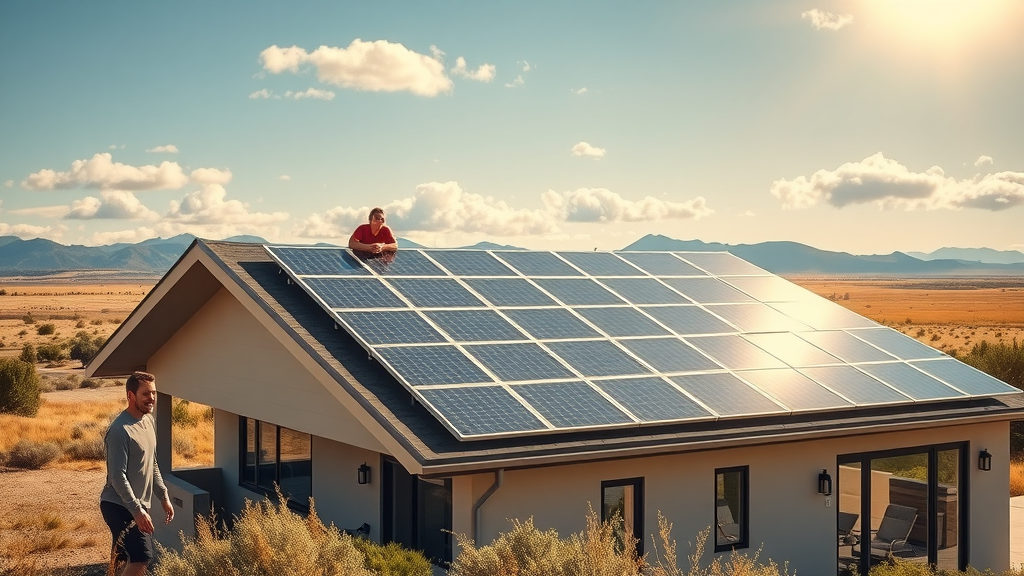 Modern Central Oregon home with solar panels and family enjoying solar power benefits.