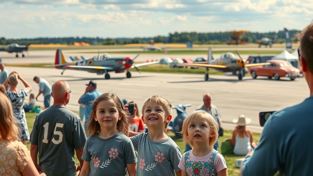 Families watch vintage airplanes at Oregon Airshow 2025 festival in Madras, Oregon