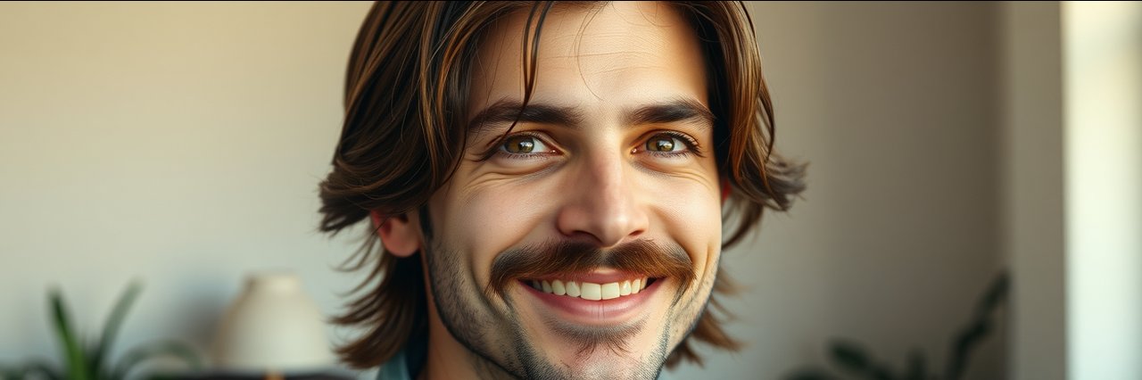 Smiling person with long hair and moustache, pet rescue redmond, or