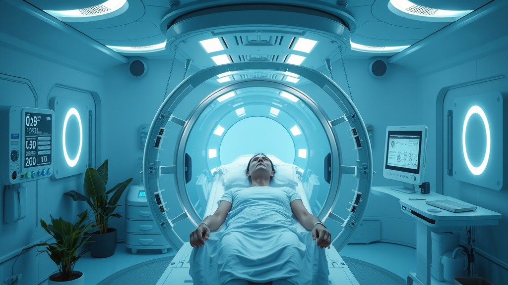 Patient undergoing hyperbaric oxygen therapy at a modern Central Oregon clinic, used for holistic health central oregon