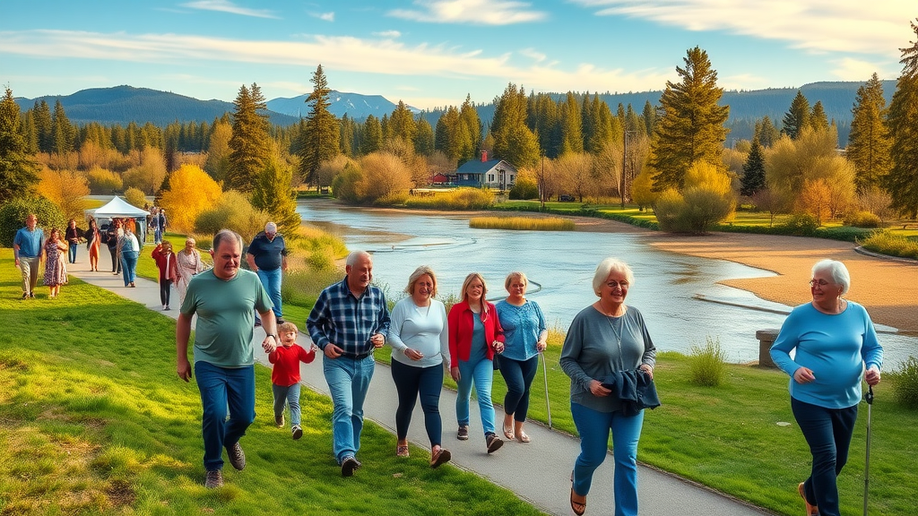 healthy families and seniors at Oregon wellness fair, riverside park, active community