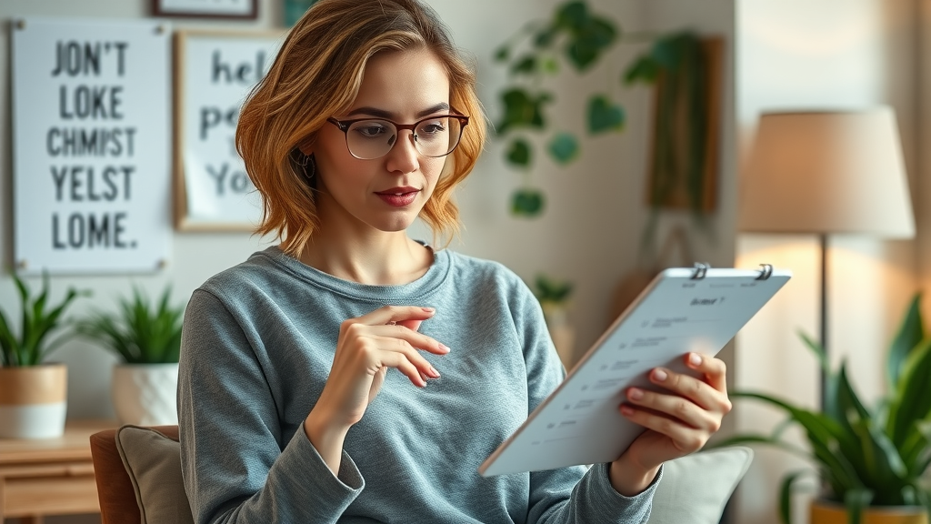 woman researching alternative therapies providers oregon, checklist and tablet at home