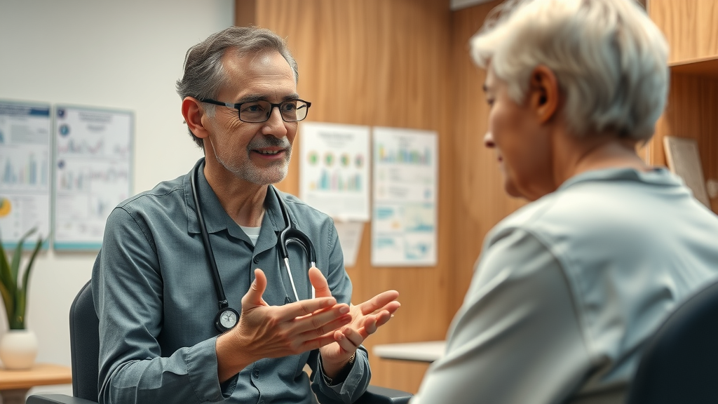 Integrative medicine central Oregon provider consulting a patient in a warm clinic room.