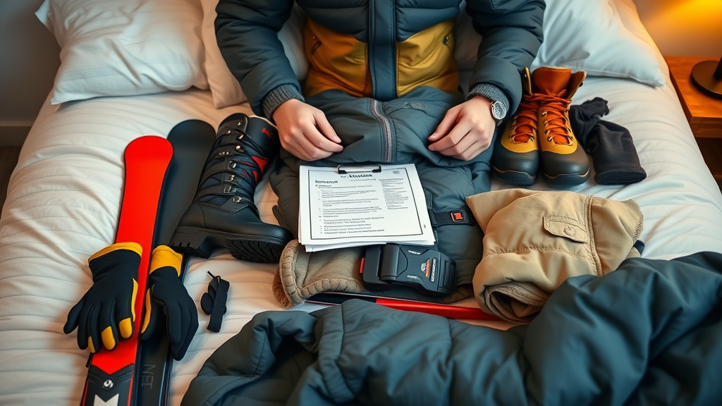 Packing winter sports gear Bend Oregon trip, skis, boots, gloves, map and checklist, trip planning for Central Oregon winter sports