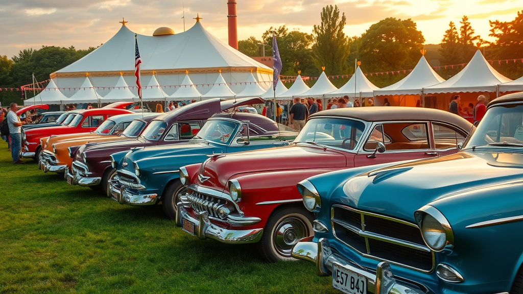 Classic cars at car show and anniversary celebration in Bend Oregon outdoor event