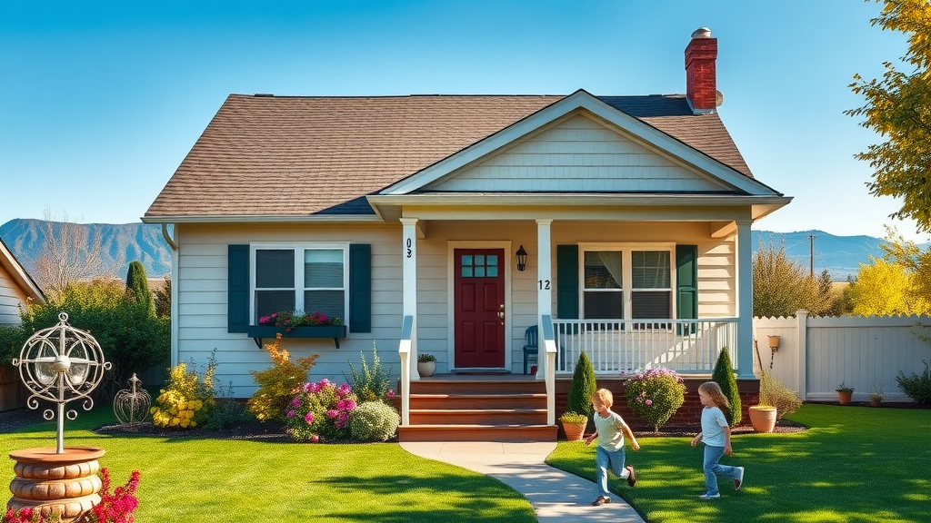 Charming spring home in Central Oregon, blooming flowers, blue sky, and vibrant yard, spring and summer best time to sell your home