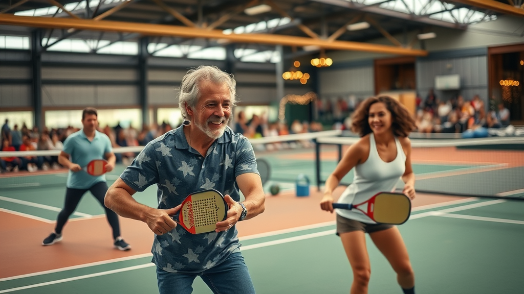 Pickleball players in action on covered courts at Bend’s Ballers &amp; Brews opening