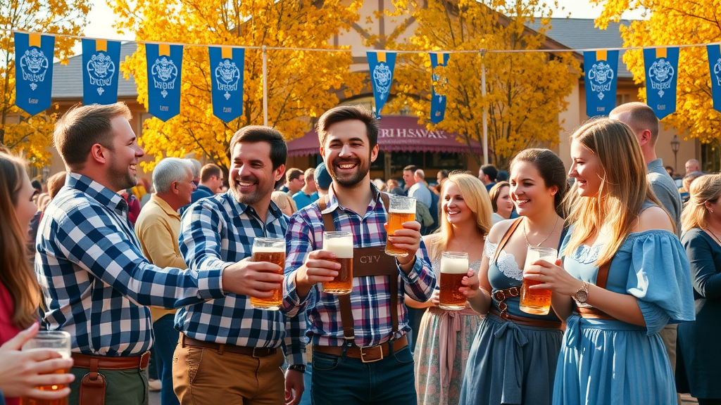 Happy crowd in Bavarian costumes celebrating Bend Oktoberfest 2025 at Deschutes Museum