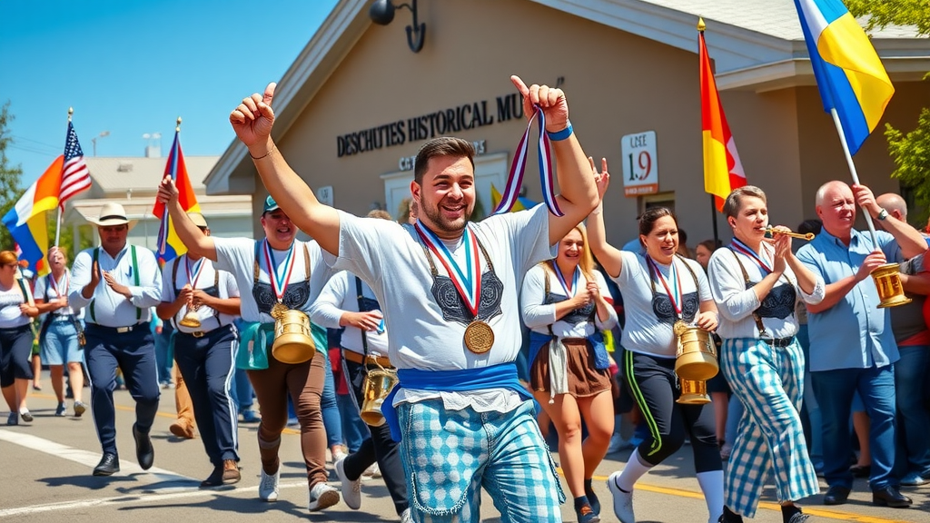Costumed parade and contest winners celebrating at Bend Oktoberfest 2025 festival in Oregon